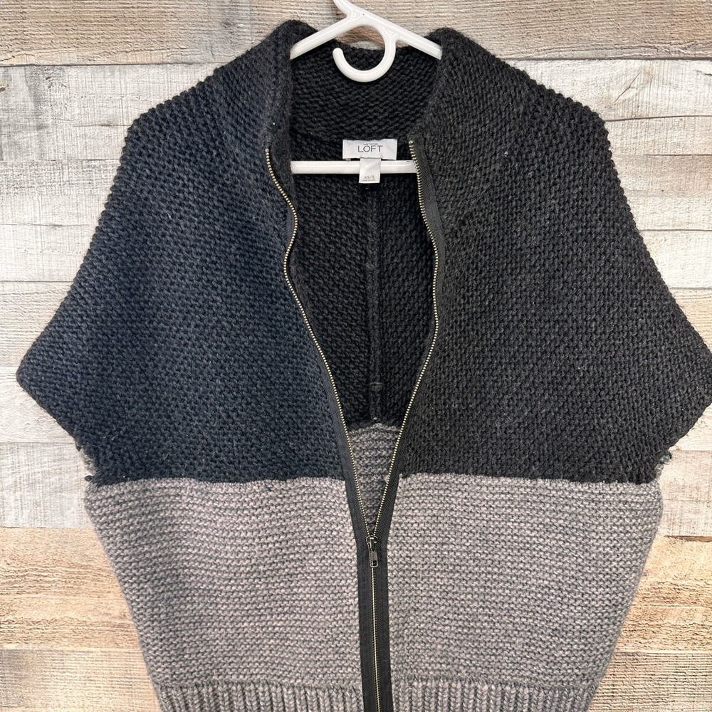 Ann Taylor Loft Womens Chunky Knit Colorblock Full Zip Sweater Vest Alpaca Wool